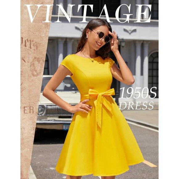 Women's Vintage 1950s Cap Sleeve A Line Cocktail Dress Retro Prom - Picture 3 of 7